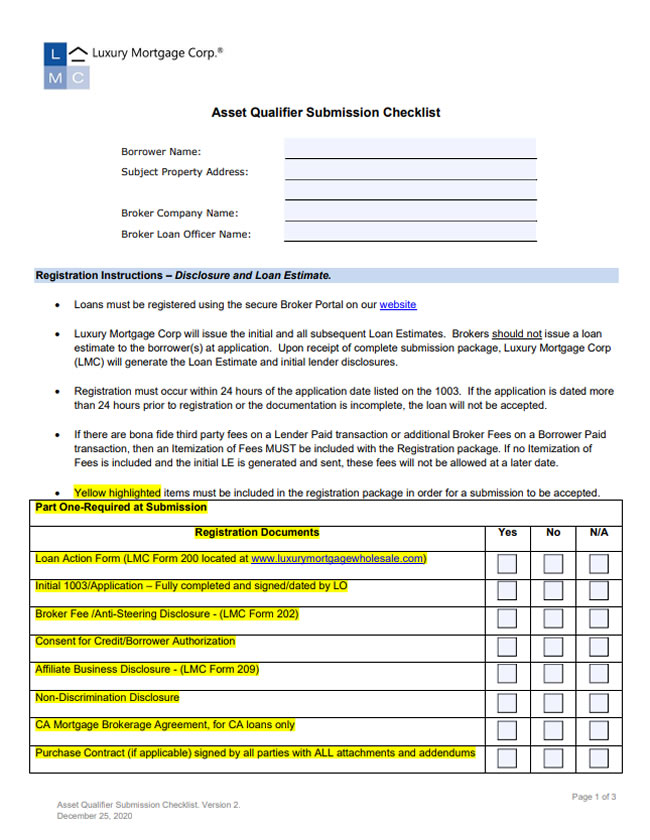 Asset Qualifier Submission Checklist - Screenshot