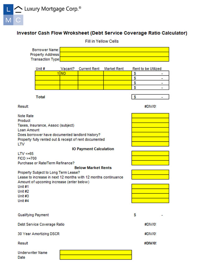 Investor Cash Flow Worksheet 