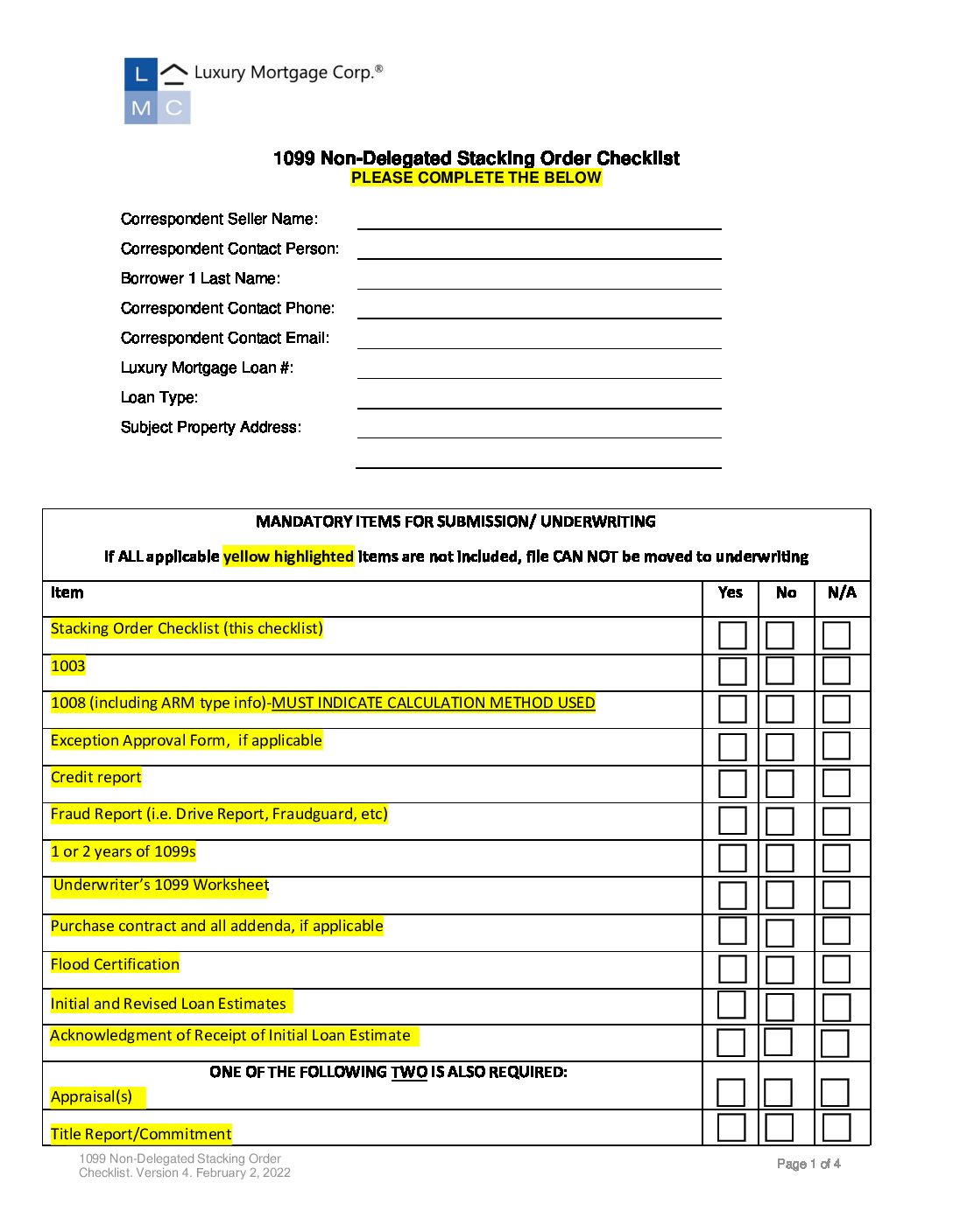 CORR 1099 Non-Delegated Stacking Order Checklist