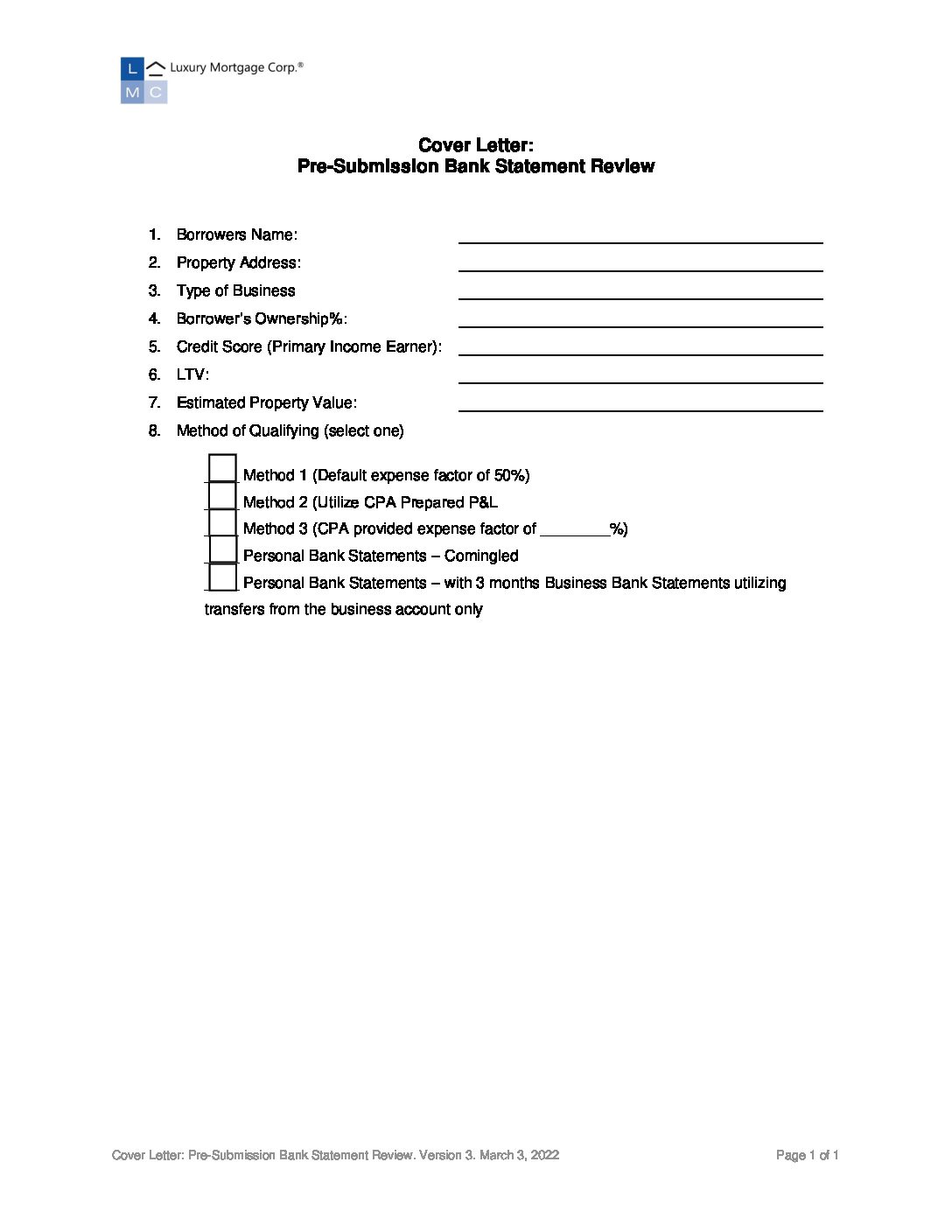 Full Doc Delegated Stacking Order Checklist